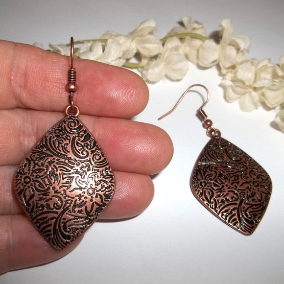 Boho Copper Earrings Dangle Drop Rustic Costume Fashion Jewelry Set Pair C128 - Picture 4 of 4